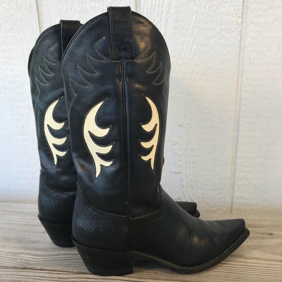 Diamond J Lizard Print Womens Black Leather Cowboy Western Boots 7 B 7034L - Picture 3 of 14